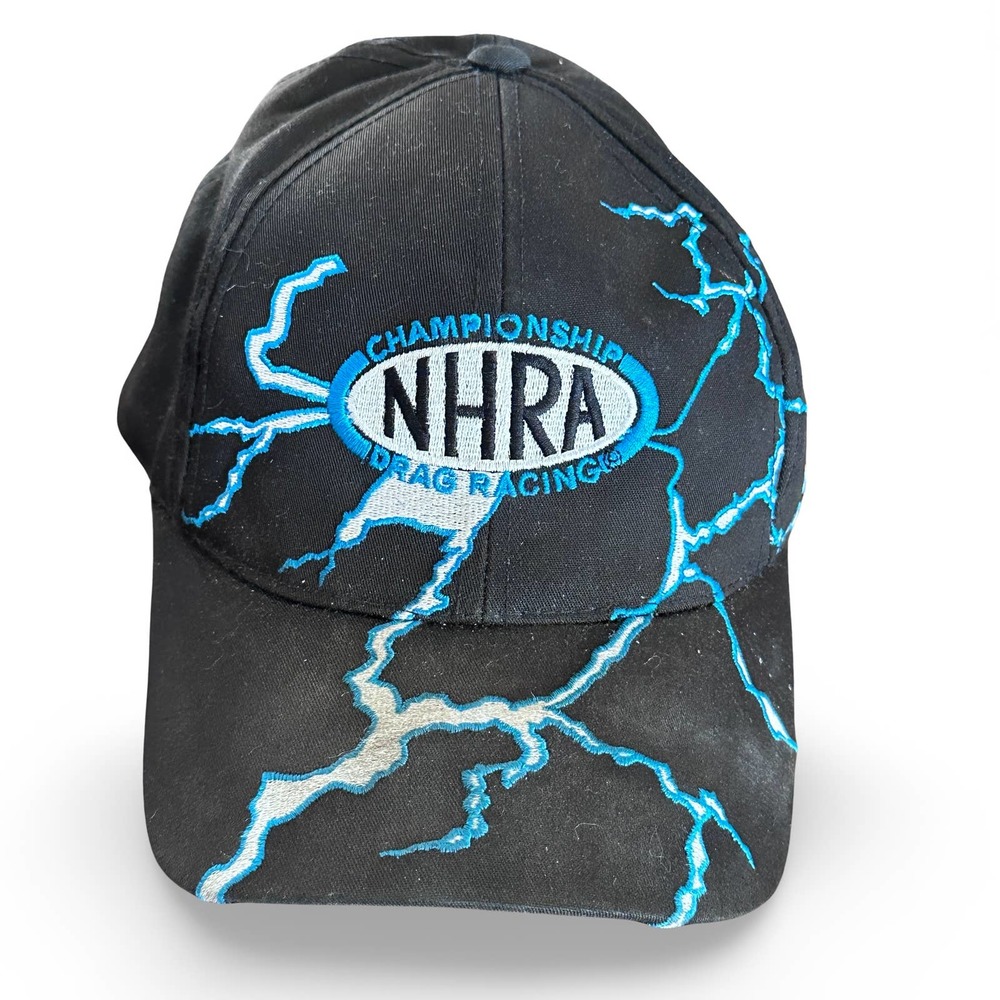 NHRA Drag Racing Championship Ball Cap Black - Blue White Embroidered Lightning
